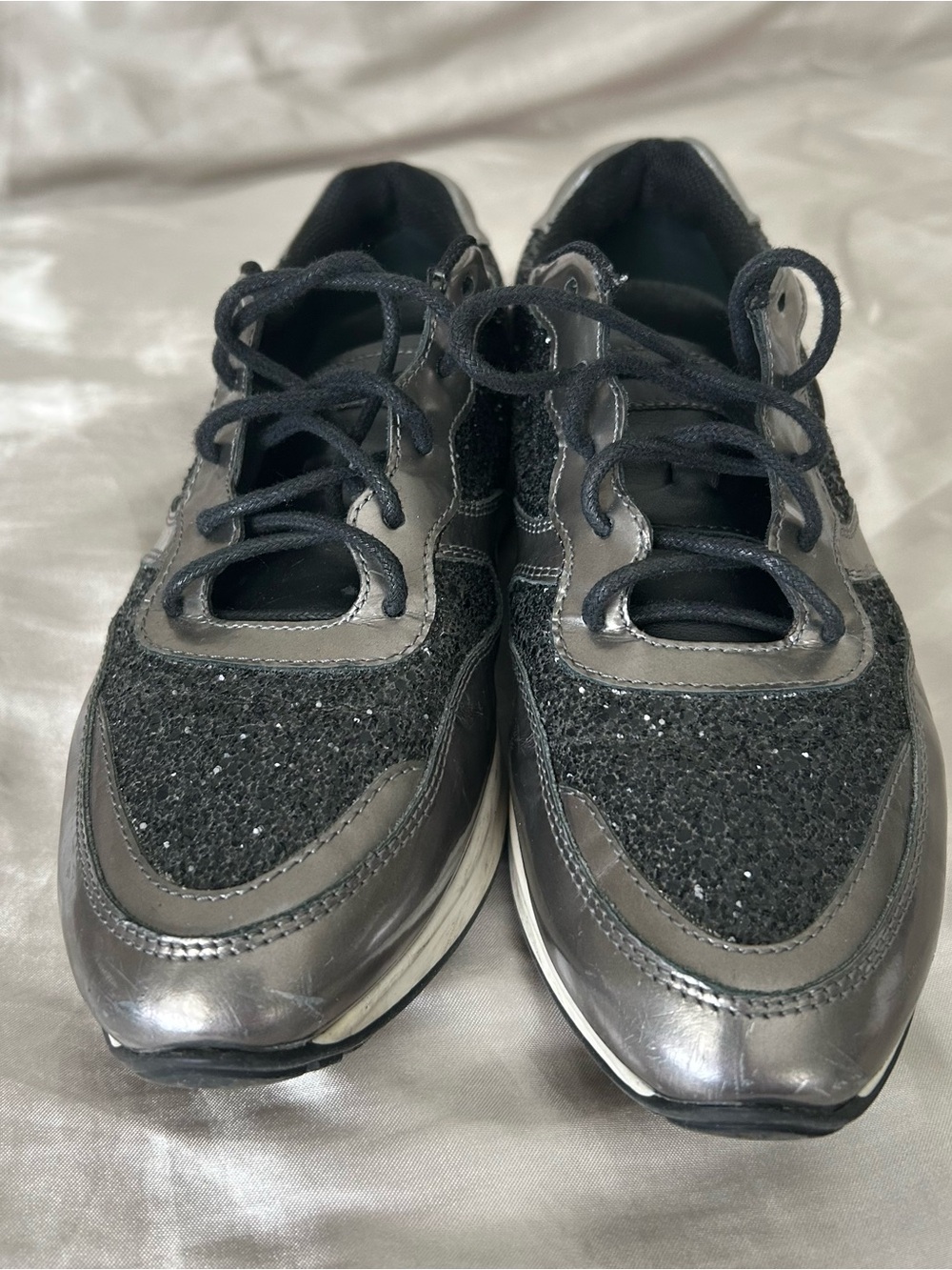 Tod's Black Glitter & Gunmetal Athletic Sneakers